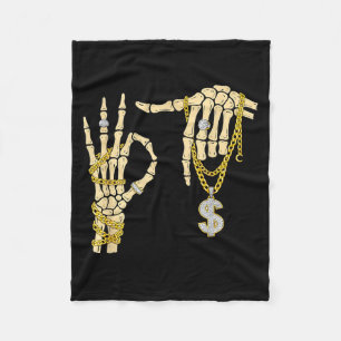 67 Six Seven Meme Nieuwigheid Skelet Hand Bling Ch Fleece Deken