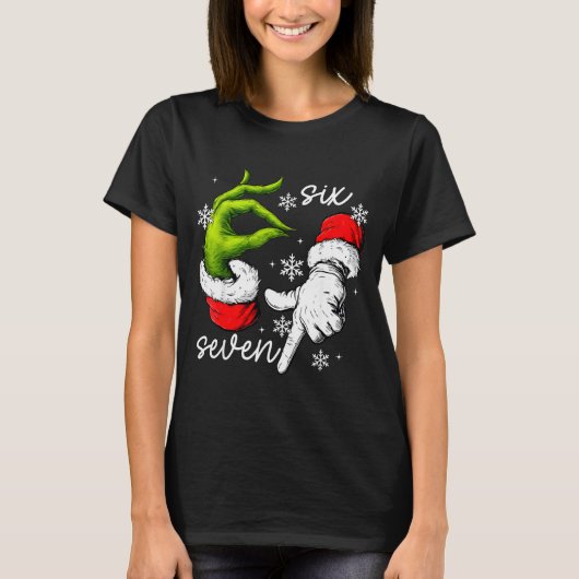 67 Six Seven Meme Santa Hand Christmas Funny Gen A T-shirt (Voorkant)