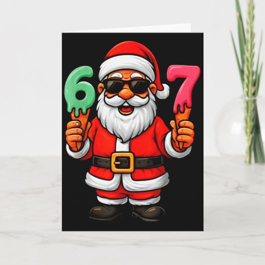 67 Six Seven Santa Meme Kerstmis Grappig Kaart (Voorkant)