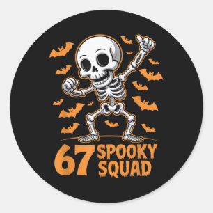67 Spooky Squad Halloween Skelet 6 7 Meme Zes Zeve Ronde Sticker