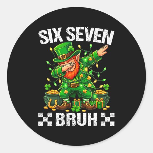 67 St Patricks Funny Six Seven Meme Leprechaun Boy Ronde Sticker (Voorkant)