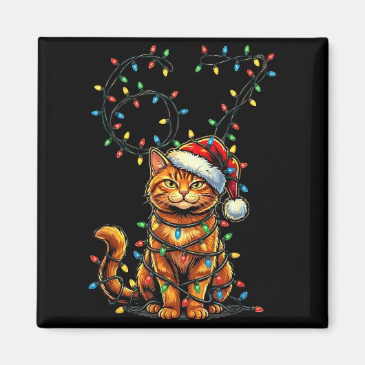 67 Tabby Orange Cat Christmas Santa Hat Six Seven Magneet (Voorkant)