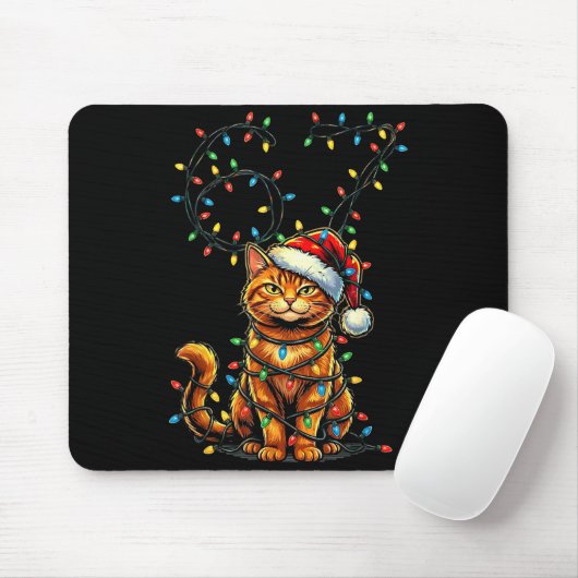 67 Tabby Orange Cat Christmas Santa Hat Six Seven  Muismat (Met muis)