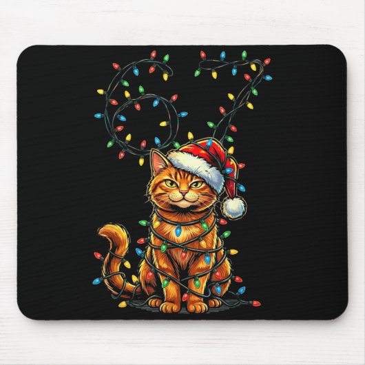 67 Tabby Orange Cat Christmas Santa Hat Six Seven Muismat (Voorkant)