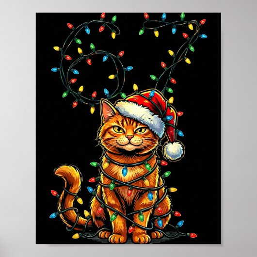 67 Tabby Orange Cat Christmas Santa Hat Six Seven  Poster (Voorkant)