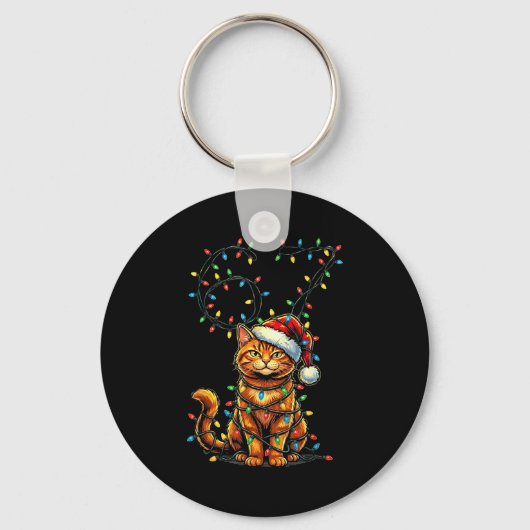 67 Tabby Orange Cat Christmas Santa Hat Six Seven  Sleutelhanger (Voorkant)