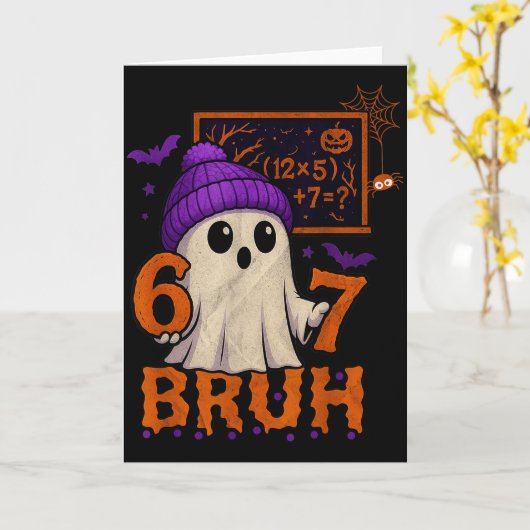 67 Teacher Halloween Ghost Six Seven Meme Math Equ Kaart (Gele Bloem)