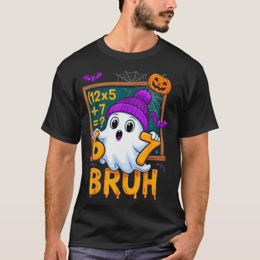 67 Teacher Halloween Ghost Six Seven Meme Math Hum T-shirt (Voorkant)