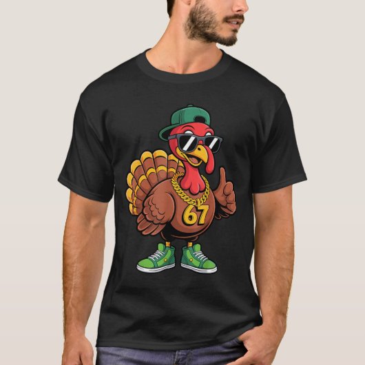 67 Thanksgiving Funny Turkey Wearing Cap Sungles S T-shirt (Voorkant)