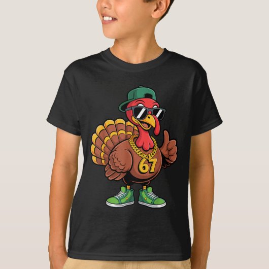 67 Thanksgiving Funny Turkey Wearing Cap Sungles S T-shirt (Voorkant)
