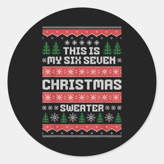 67 Ugly Christmas Sweater Six Seven Meme Xmas Whit Ronde Sticker (Voorkant)