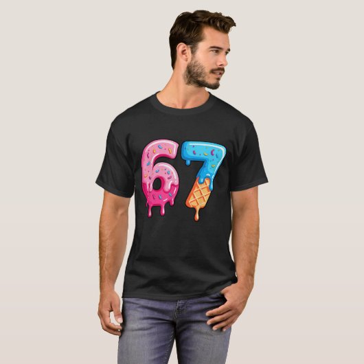 67 Verjaardag Donut en ijs nummers T-shirt (Voorkant volledig)