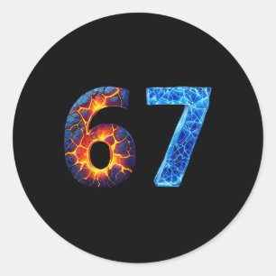 67 Vuur Ijs Nummer Grappig Zes Zeven Meme 6 7 Ronde Sticker