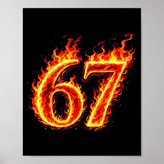 67 vuur zes zeven meme vlammen slang nummer grappi poster (Voorkant)