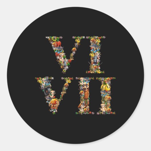 67 Zes Zeven Italiaanse Brainrot Romeinse Cijfer M Ronde Sticker (Voorkant)