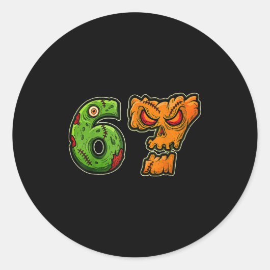 67 Zombie Pumpkin Six Seven Halloween Meme Costume Ronde Sticker (Voorkant)