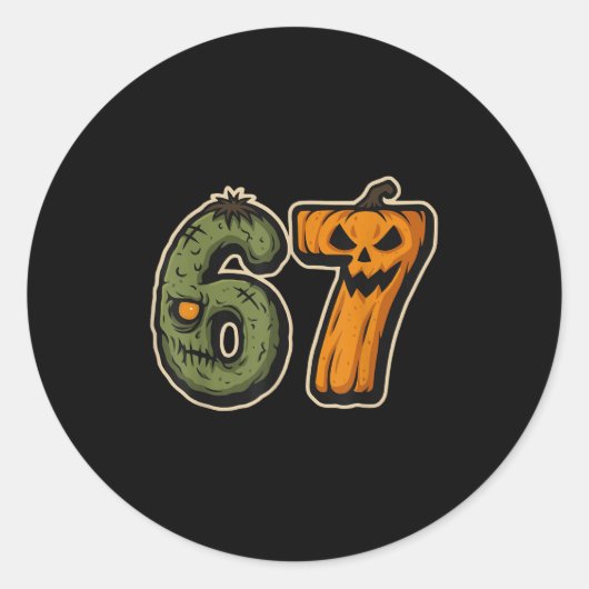 67 Zombie Pumpkin Six Seven Halloween Meme  Ronde Sticker (Voorkant)