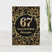 67e Birthday Black en Gold Floral Pattern Kaart (Voorkant)