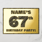 67e Birthday Party - Bold, Faux Wood Grain Text Folie Uitnodiging (Voorkant)
