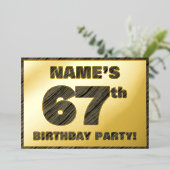 67e Birthday Party - Bold, Faux Wood Grain Text Folie Uitnodiging (Staand Voorkant)