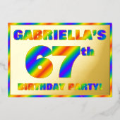 67e Birthday Party — Fun, regenboogspectrum "67" Folie Uitnodiging (Voorkant)
