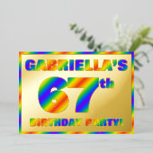 67e Birthday Party — Fun, regenboogspectrum "67" Folie Uitnodiging (Staand Voorkant)