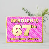 67e Birthday Party — Fun roze harten en stripes Folie Uitnodiging (Staand Voorkant)