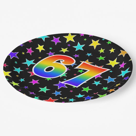 67e Evenement: Vet, Leuk, Kleurrijke Regenboog 67 Papieren Bordje (Gekanteld)