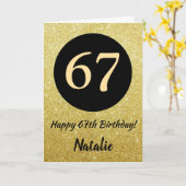 67e Happy Birthday Zwart en Goud Glitter Kaart (Gele Bloem)