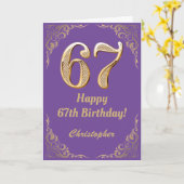 67e Paarse en goudglitter Lijst op de geboorte Kaart (Gele Bloem)