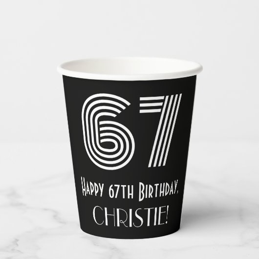 67e verjaardag — Art Deco Geïnspireerde look "67" Papieren Bekers (Achterkant)