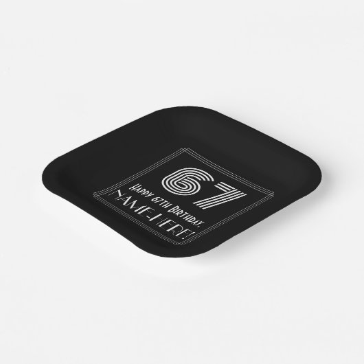 67e verjaardag — Art Deco Geïnspireerde look "67"  Papieren Bordje (Gebogen)