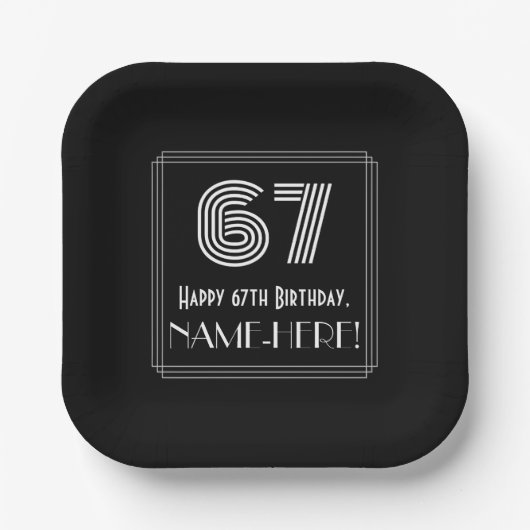 67e verjaardag — Art Deco Geïnspireerde look "67"  Papieren Bordje (Voorkant)