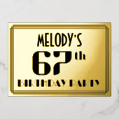 67e verjaardag: Art Deco Kijk "67" en naam Folie Uitnodiging (Voorkant)
