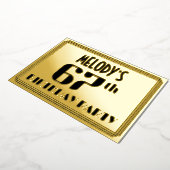 67e verjaardag: Art Deco Kijk "67" en naam Folie Uitnodiging (Gedraaid)