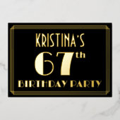 67e verjaardag: Art Deco Kijk "67", met naam Folie Uitnodiging (Voorkant)