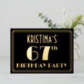 67e verjaardag: Art Deco Kijk "67", met naam Folie Uitnodiging (Staand Voorkant)