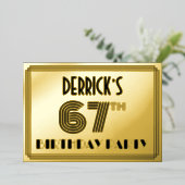 67e verjaardag — Art Deco Style "67" en naam Folie Uitnodiging (Staand Voorkant)