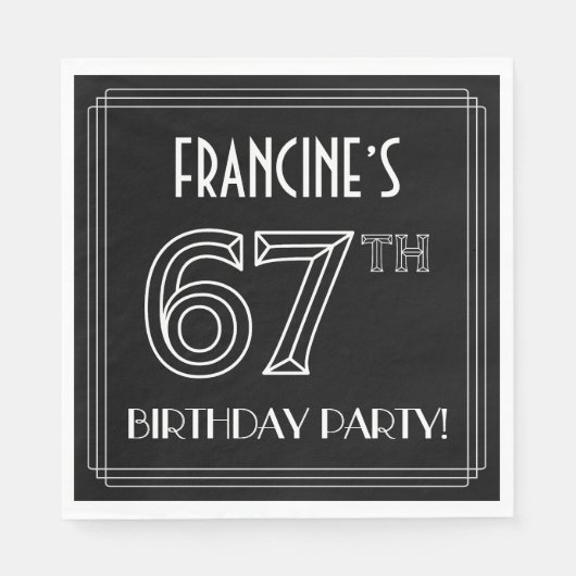 67e verjaardag: Art Deco Style + aangepaste naam Servet (Voorkant)