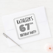 67e verjaardag: Art Deco Style + aangepaste naam Vierkante Sticker (Envelop)