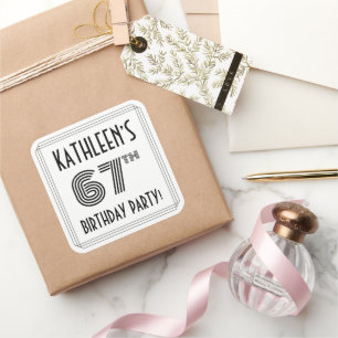 67e verjaardag: Art Deco Style + aangepaste naam Vierkante Sticker