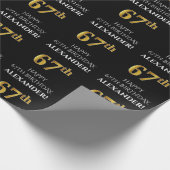 67e verjaardag: Elegant, zwart, Faux Gold look Cadeaupapier (Hoek)