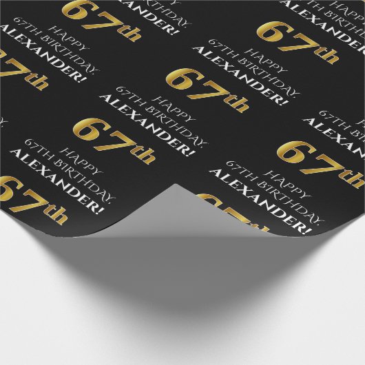 67e verjaardag: Elegant, zwart, Faux Gold look Cadeaupapier (Hoek)