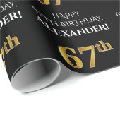 67e verjaardag: Elegant, zwart, Faux Gold look Cadeaupapier (Rol Hoek)