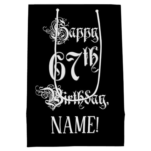 67e verjaardag: Fancy, elegant script + aangepaste Medium Cadeauzakje (Achterkant)