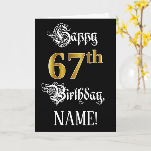 67e verjaardag — Fancy script; Faux Gold Kijk; naa Kaart (Gele Bloem)