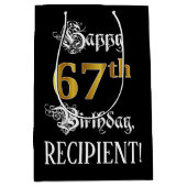 67e verjaardag ~ Fancy script; Faux Gold look; naa Medium Cadeauzakje (Voorkant)