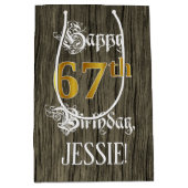 67e verjaardag: Faux Gold look & Faux Wood Pattern Medium Cadeauzakje (Voorkant)