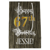 67e verjaardag: Faux Gold look & Faux Wood Pattern Medium Cadeauzakje (Achterkant)