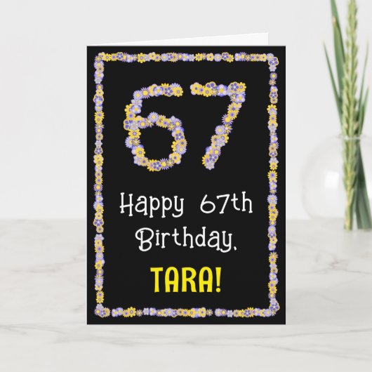 67e verjaardag: Floral Flowers Number, Custom Name Kaart (Voorkant)